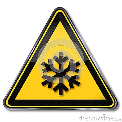 Warning of low temperature and cold with a snowflake Vector Illustration