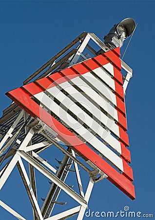 Sign or rather approach light entrance lane airfield, portrait format Stock Photo