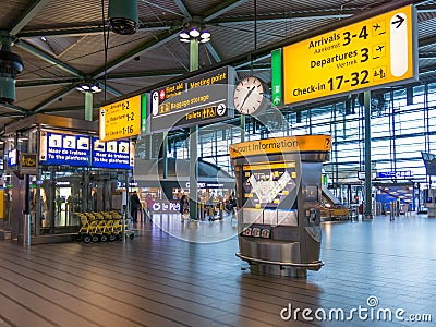 Schiphol Amsterdam Airport train terminal, Holland Editorial Stock Photo