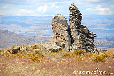 Schist rock formations Nevis Road, New Zealand Stock Photo