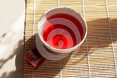 Schizandra tea is a traditional Korean drink. It is brewed from Chinese schisandra berries used in herbal medicine Stock Photo