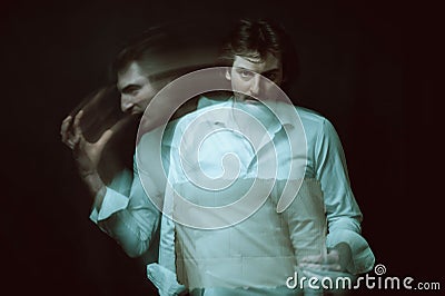 schizophrenic blurred portrait of a psychopathic man with mental disorders and disorders Stock Photo