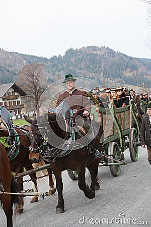 Schliersee, Germany, Bavaria 05.11.2017: Leonhardi ride in the Bavarian Schliersee Editorial Stock Photo