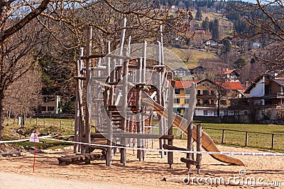 Schliersee, Germany, Bavaria 27.03.2020: Playground closed due to coronavirus Editorial Stock Photo