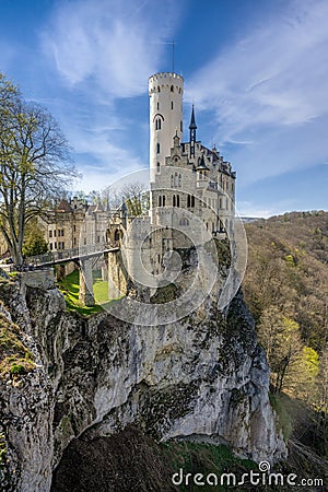 Schloss Lichtenstein Castle Germany Baden-Wuerttemberg Swabian This fairy-tale castle is famous landmark Stock Photo