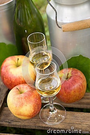 Schnapps and apples Stock Photo