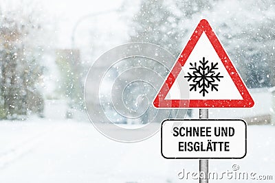 Schnee und EisglÃ¤tte - German Text Stock Photo