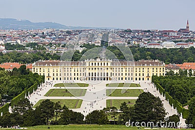 Schoenbrunn Palace And Tourists, Austria Editorial Stock Photo