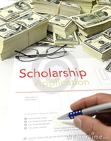 Scholarship application form and money Stock Photo