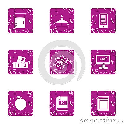 Scholarship icons set, grunge style Vector Illustration