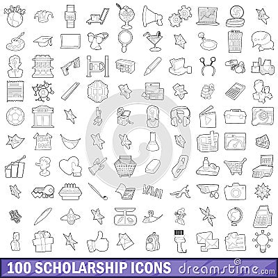 100 scholarship icons set, outline style Vector Illustration