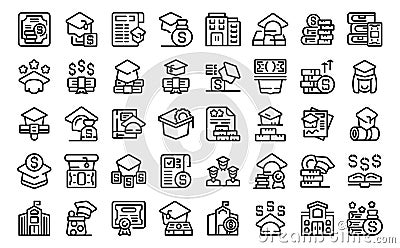 Scholarship icons set outline vector. Student degree Vector Illustration