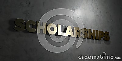 Scholarships - Gold text on black background - 3D rendered royalty free stock picture Stock Photo