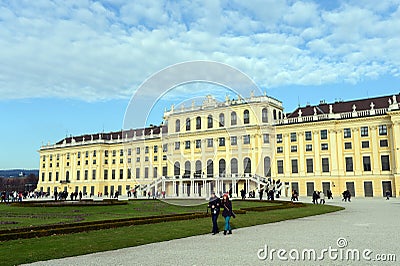Schonbrunn Palace in Vienna, Austria. Schonbrunn Palace building is one of the most popular tourist attractions in Vienna. Editorial Stock Photo