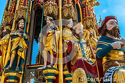 Schoner Brunnen fountain details, Nuremberg Stock Photo