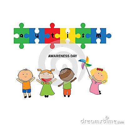 Autism awareness day. Colorful illustration. White background Vector Illustration