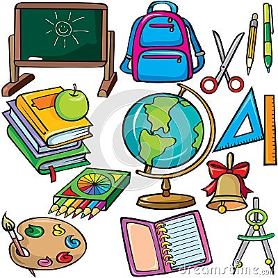 School accessories icons set Vector Illustration