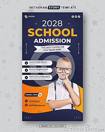 School Admission Instagram Story Post Template Vector Illustration