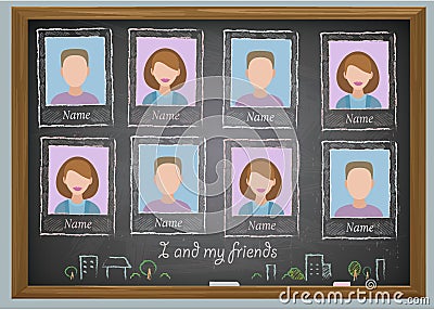 School album yearbook and chalkboard Stock Photo