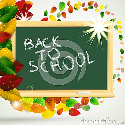School autumn background with blackboard and leves Vector Illustration