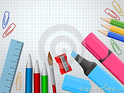 School background with school supplies Vector Illustration