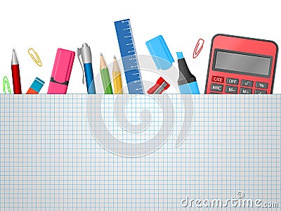 School background with school supplies Vector Illustration