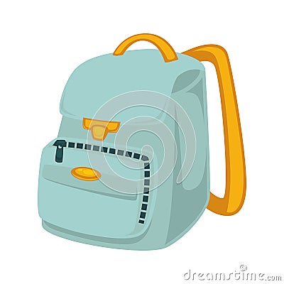 School backpack in blue and yellow colors isolated on white Vector Illustration