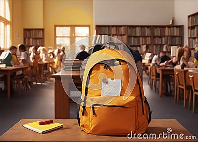 Yellow school bag in the class Stock Photo