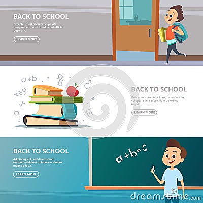 School banners. Illustrations of back to school characters Vector Illustration