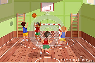 School basketball team playing game. Kids are playing, vector illustration Vector Illustration