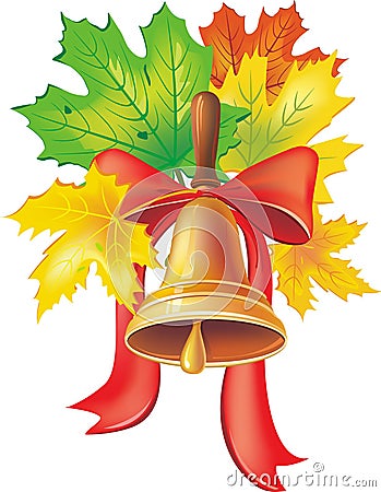 School bell with maple leaves Vector Illustration