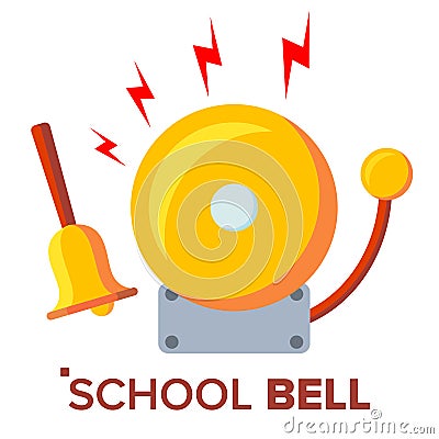 School Bell, Ring Vector. Ringing Classic Electric Bell And Hand Gold Metal Ring Isolated Cartoon Illustration Vector Illustration