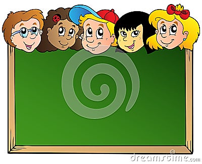 School board with children faces Vector Illustration
