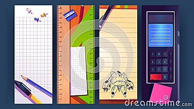 School bookmarks cartoon design, layout banner set Vector Illustration