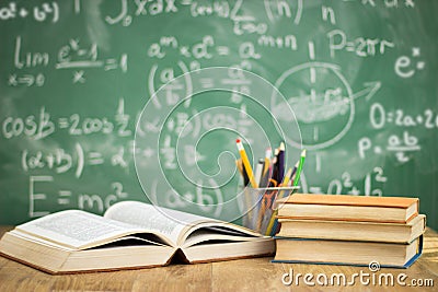 School books on desk Stock Photo