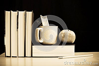 School Books and Pencils Stock Photo