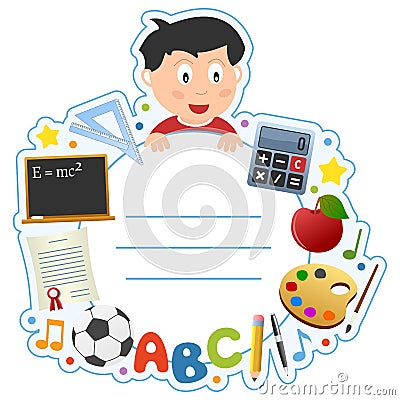 School Boy Book Cover Frame Vector Illustration