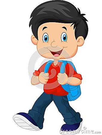 School boy cartoon walking Vector Illustration