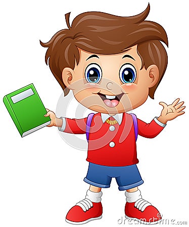 School boy holding a book Vector Illustration