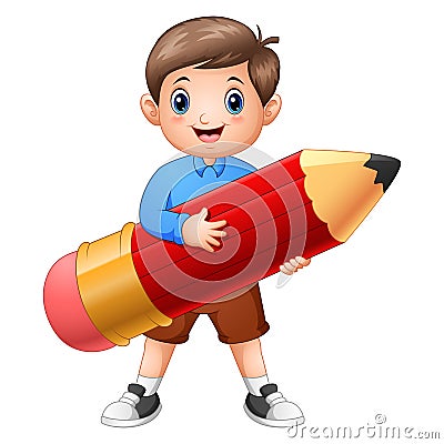 School boy holding a pencil Vector Illustration