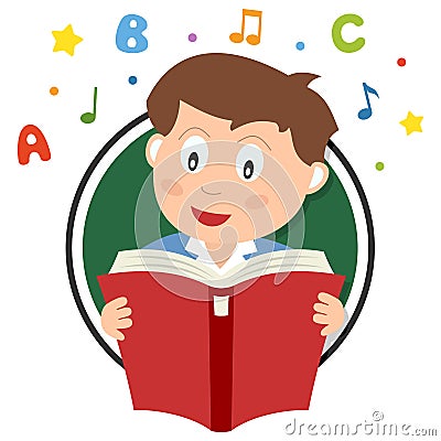 School Boy Reading Logo Vector Illustration