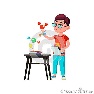 School Boy Scientist Researching Molecule Vector Vector Illustration