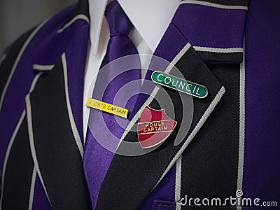 School boys blazer with school badges Stock Photo