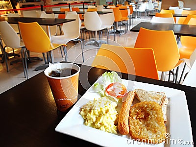 School breakfast in campus cafeteria Stock Photo