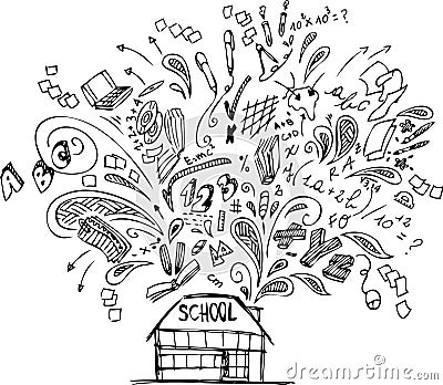 School building with doodles Vector Illustration