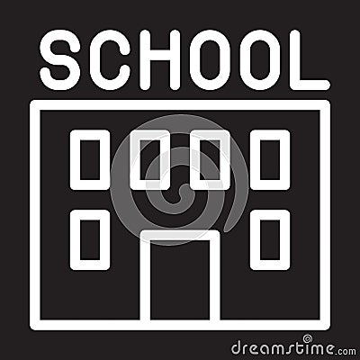 School building line icon, white outline sign, vector illustration. Vector Illustration