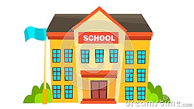 School Building Vector. Modern City University. Fasade Exterior. Brick. Isolated Flat Cartoon Illustration Vector Illustration