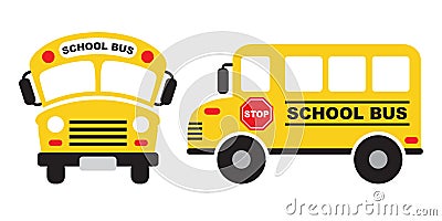 School Bus Front and Side View Vector Illustration