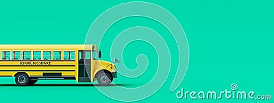 School bus arriving on green background. Back to school concept Stock Photo