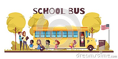 School Bus Cartoon Illustration Vector Illustration
